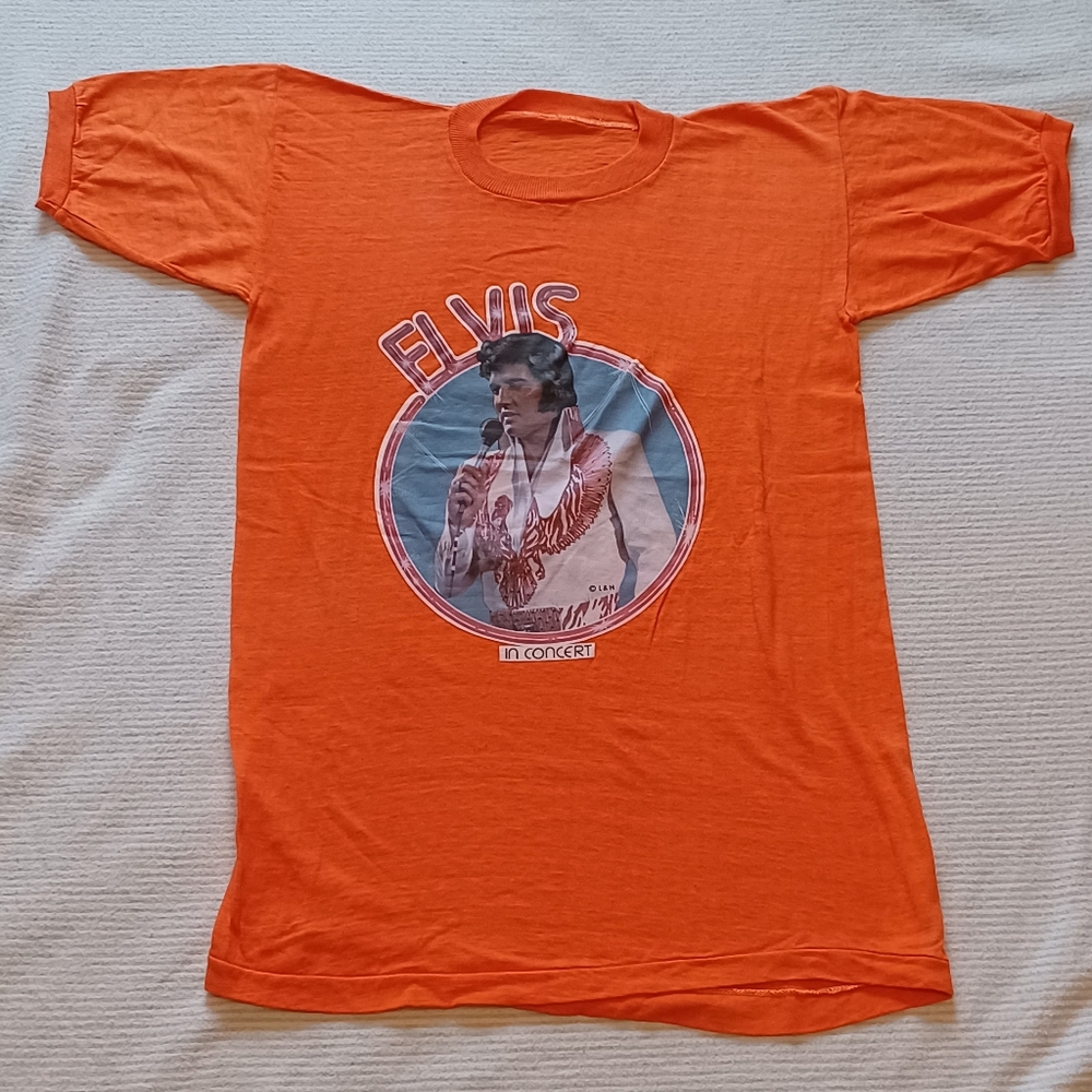1970s Orange Elvis Presley L & H "Elvis in Concert" T-Shirt Youth Size Medium
